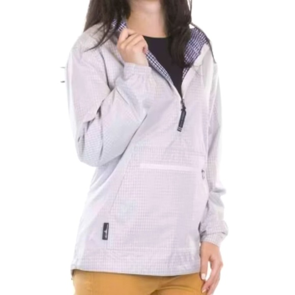 Charles River Cape Cod Logo Classic 3/4 Zip Hoodie White lined Gingham Pullover - Picture 11 of 11